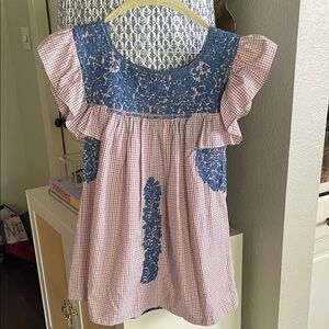 Mi Golondrina red and blue gingham top XS